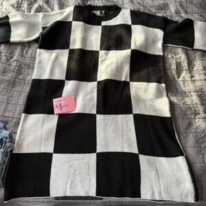 Dressed in LALA Black and White Checkered Long Sleeve Dress